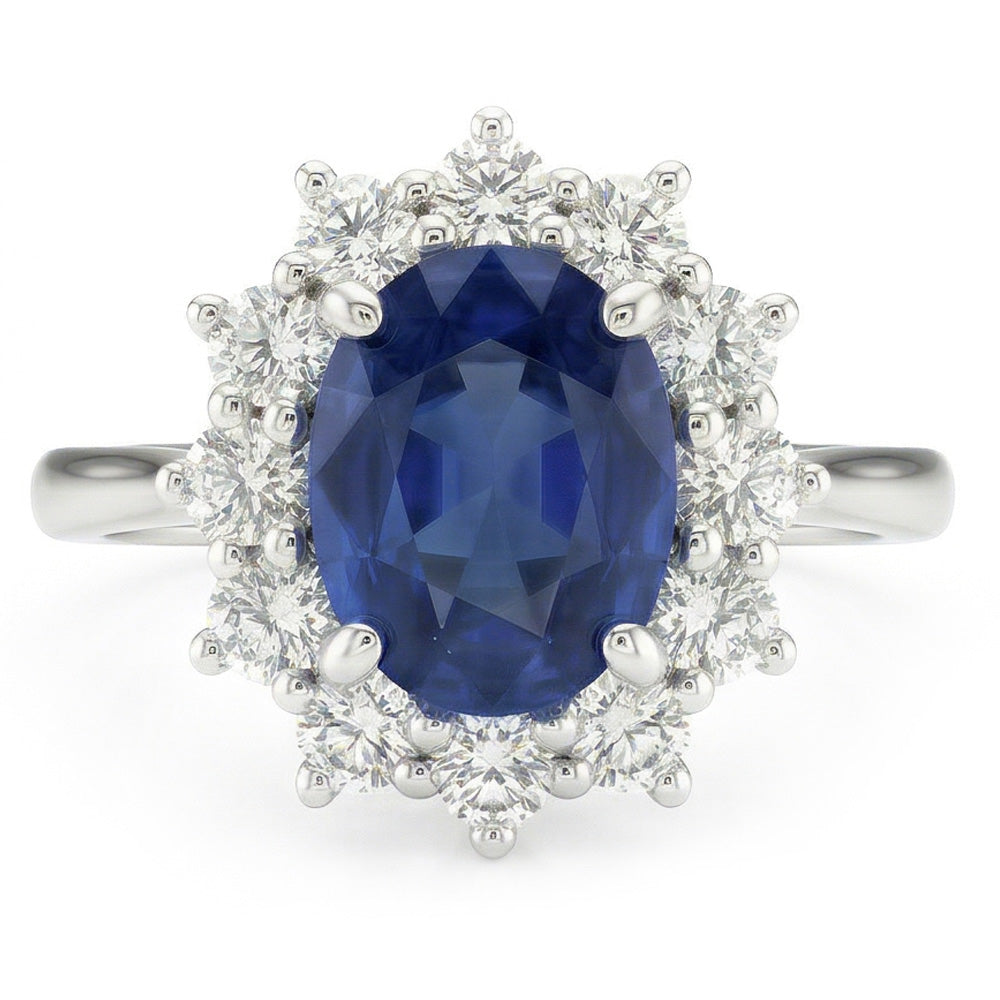 Oval Sapphire And Natural Earth Mined DIAMOND ( NOT LAB GROWN ) Fancy Ring 1.55 Carats White Gold 14K