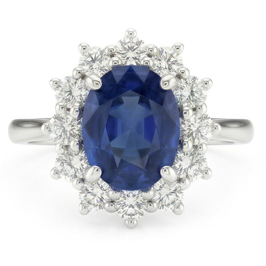 Oval Sapphire And Natural Earth Mined DIAMOND ( NOT LAB GROWN ) Fancy Ring 1.55 Carats White Gold 14K