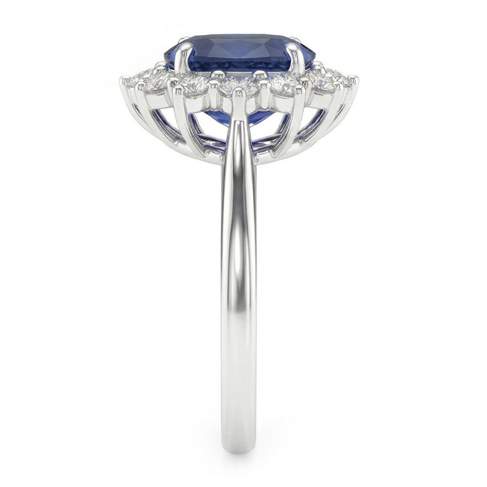 Oval Sapphire And Natural Earth Mined DIAMOND ( NOT LAB GROWN ) Fancy Ring 1.55 Carats White Gold 14K