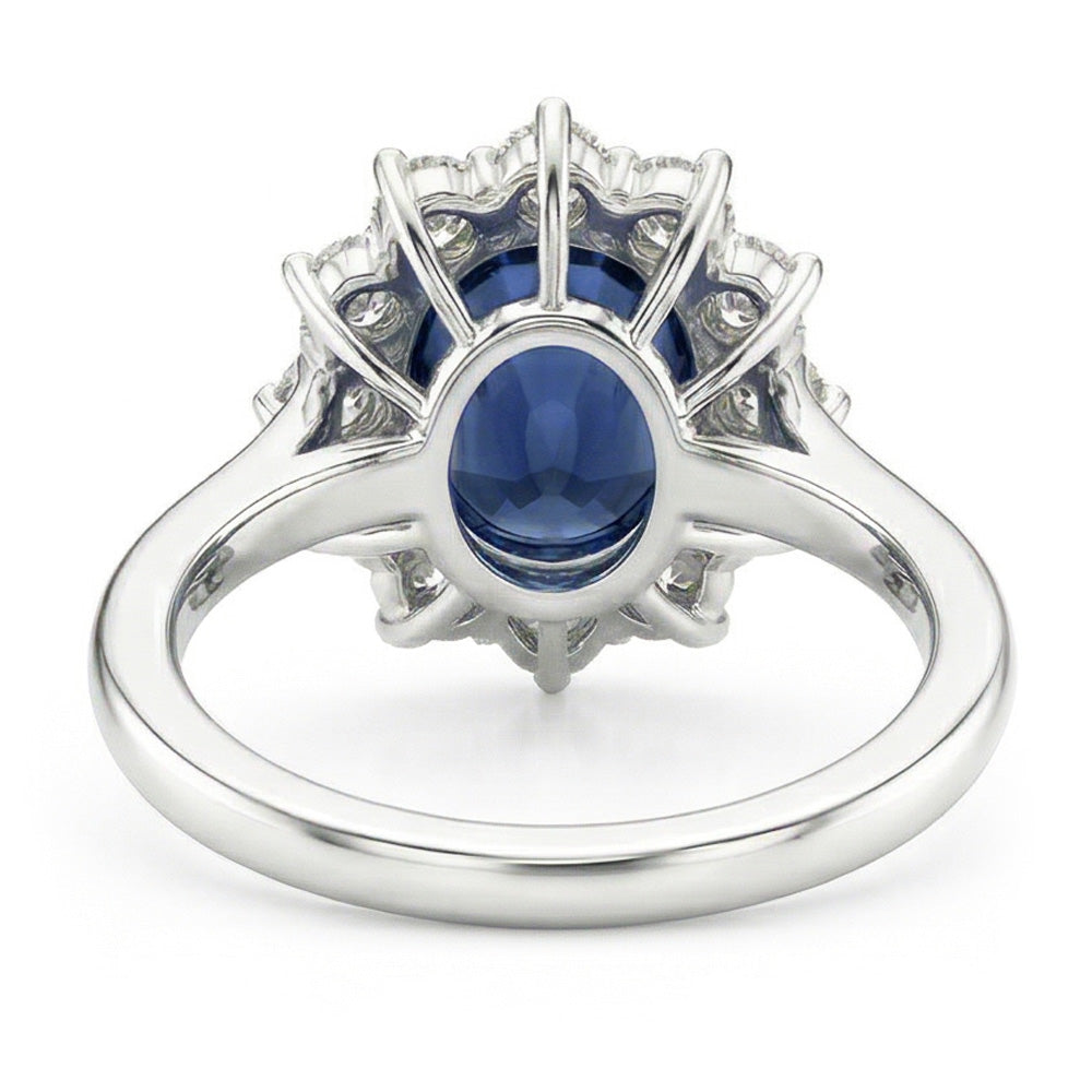 Oval Sapphire And Natural Earth Mined DIAMOND ( NOT LAB GROWN ) Fancy Ring 1.55 Carats White Gold 14K