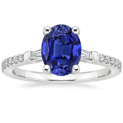 Oval Sapphire Natural Earth Mined Diamond Ring