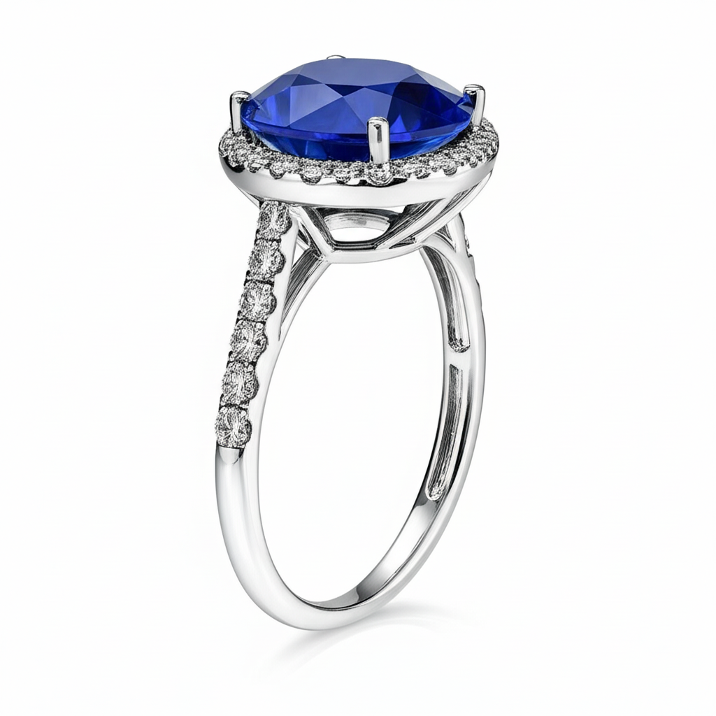 Oval Sapphire Engagement Ring With Natural Earth Mined Diamond Halo