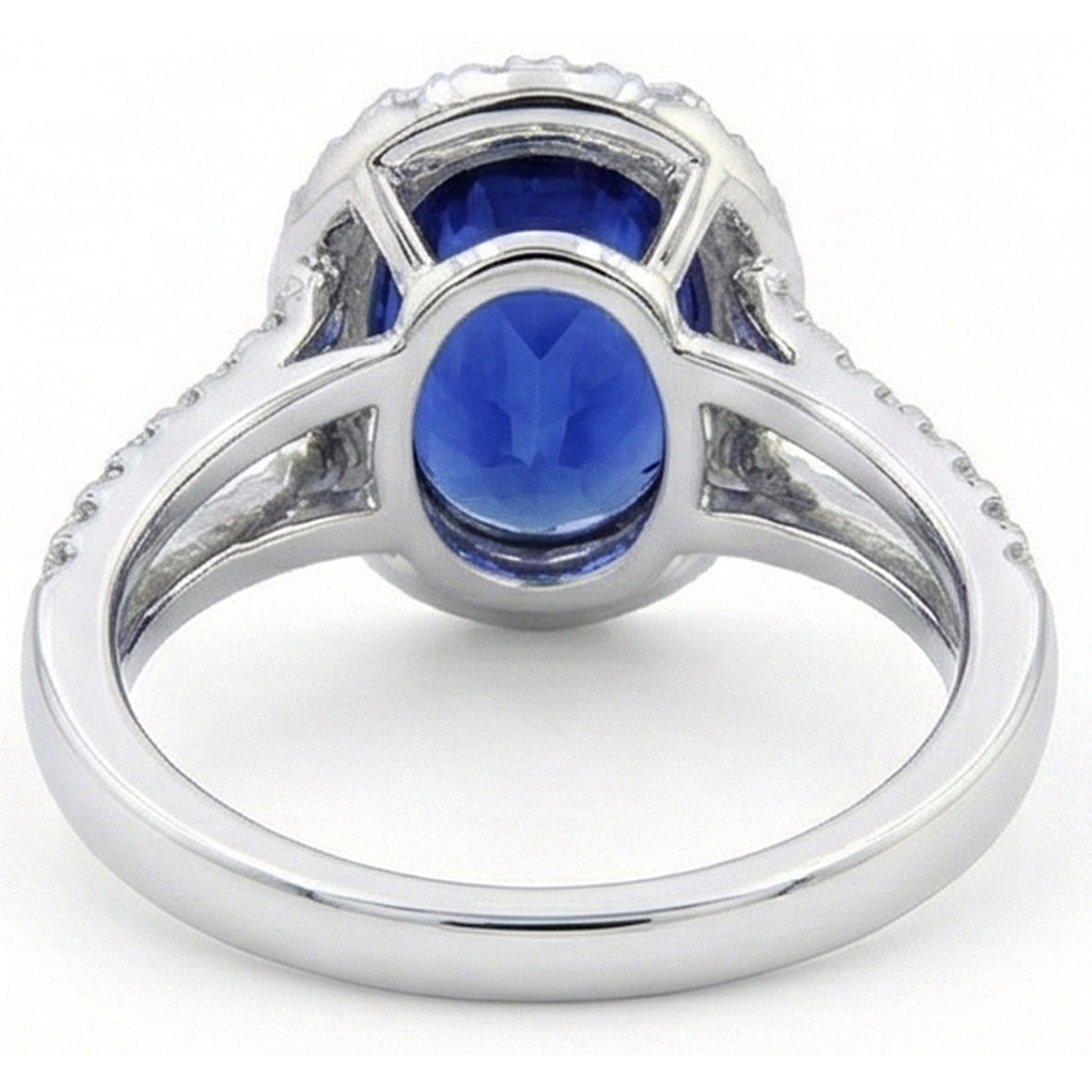 Oval Sapphire Halo Wedding Ring Set Pave Split Shank 5 Carats Gold