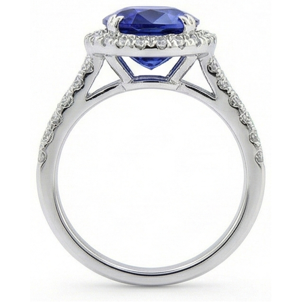 Oval Sapphire Halo Wedding Ring Set Pave Split Shank 5 Carats Gold