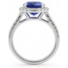 Oval Sapphire Halo Wedding Ring Set Pave Split Shank 5 Carats Gold