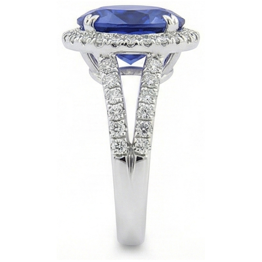 Oval Sapphire Halo Wedding Ring Set Pave Split Shank 5 Carats Gold