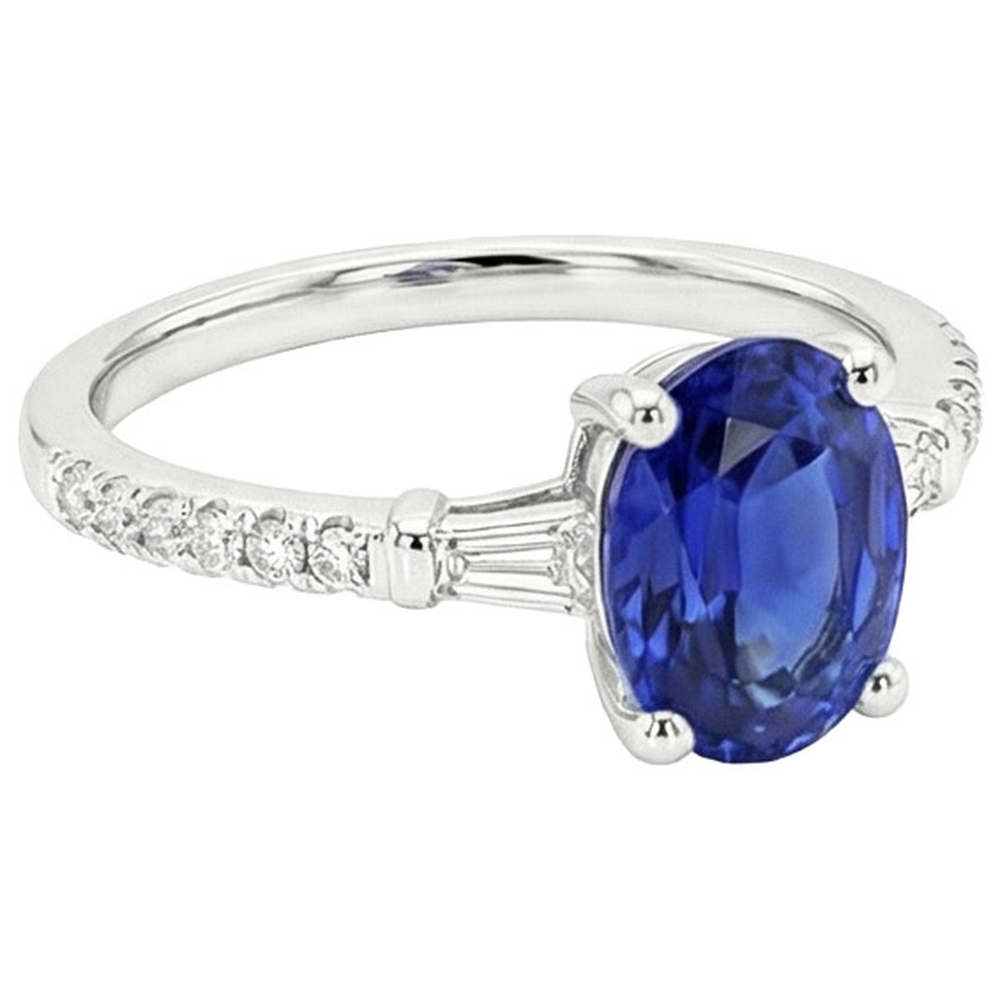 Oval Sapphire Natural Earth Mined DIAMOND ( NOT LAB GROWN ) Ring