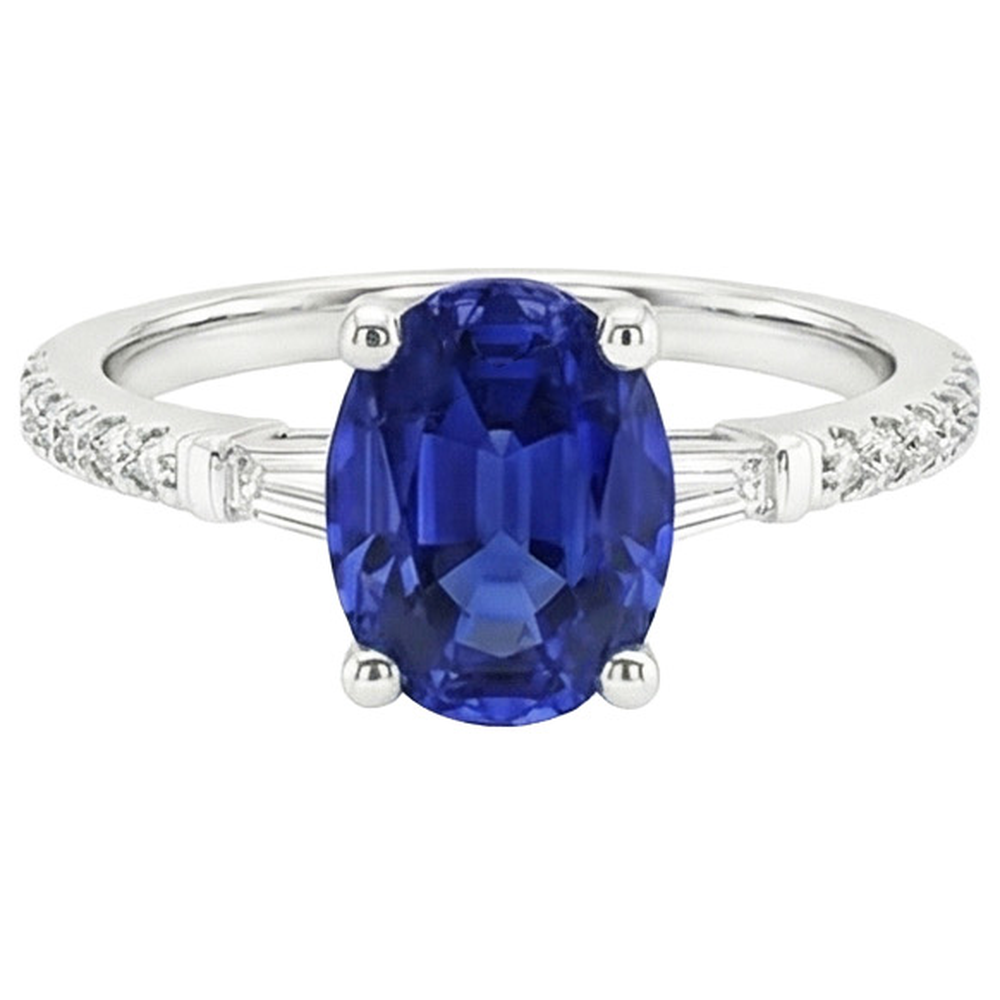 Oval Sapphire Natural Earth Mined DIAMOND ( NOT LAB GROWN ) Ring