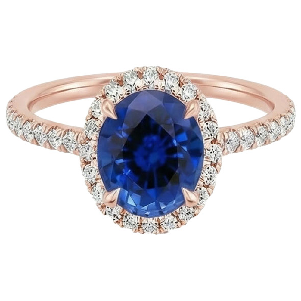 Oval Sapphire Natural Earth Mined Diamond Gemstone Ring 8 Carats Jewellery Rose Gold 14K