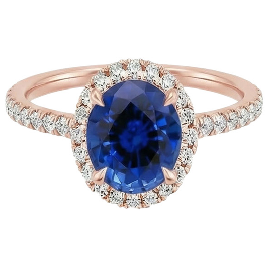 Oval Sapphire Natural Earth Mined Diamond Gemstone Ring 8 Carats Jewellery Rose Gold 14K