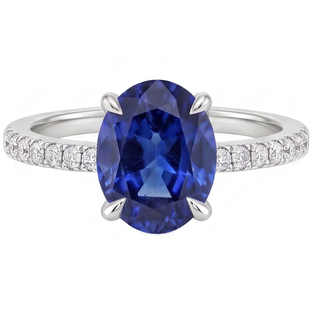Oval Sapphire Ring With Round Natural Earth Mined DIAMOND ( NOT LAB GROWN )s