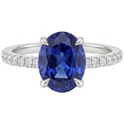 Oval Sapphire Ring With Round Natural Earth Mined DIAMOND ( NOT LAB GROWN )s