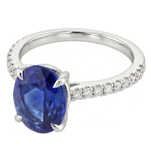 Oval Sapphire Ring With Round Natural Earth Mined DIAMOND ( NOT LAB GROWN )s