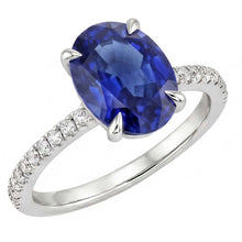 Oval Sapphire Ring With Round Natural Earth Mined DIAMOND ( NOT LAB GROWN )s