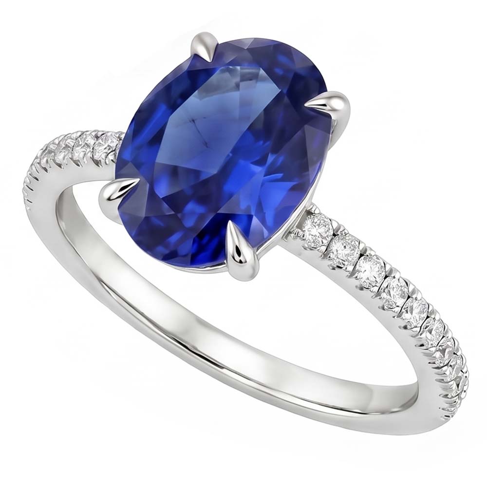 Oval Sapphire Ring With Round Natural Earth Mined DIAMOND ( NOT LAB GROWN )s