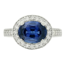 natural round sapphire 3ct ring front view