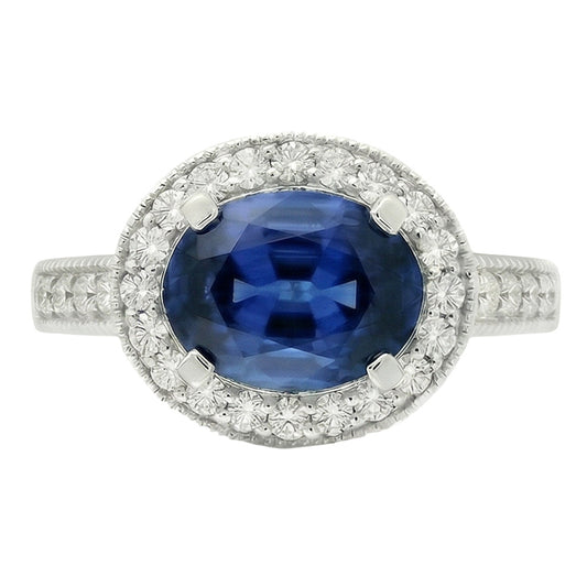 natural round sapphire 3ct ring front view