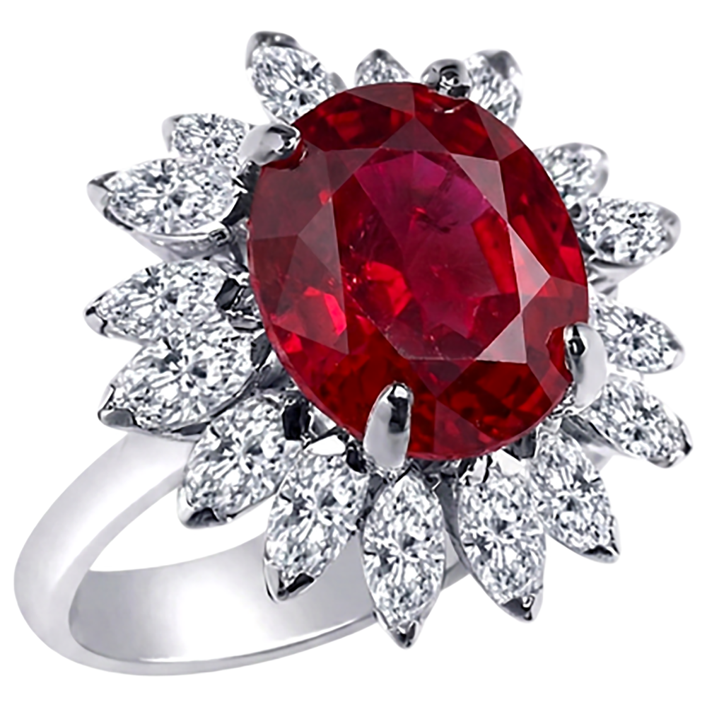 Oval Shape 13.80 Carats Ruby Natural Earth Mined DIAMOND ( NOT LAB GROWN ) White Gold 14K Ring