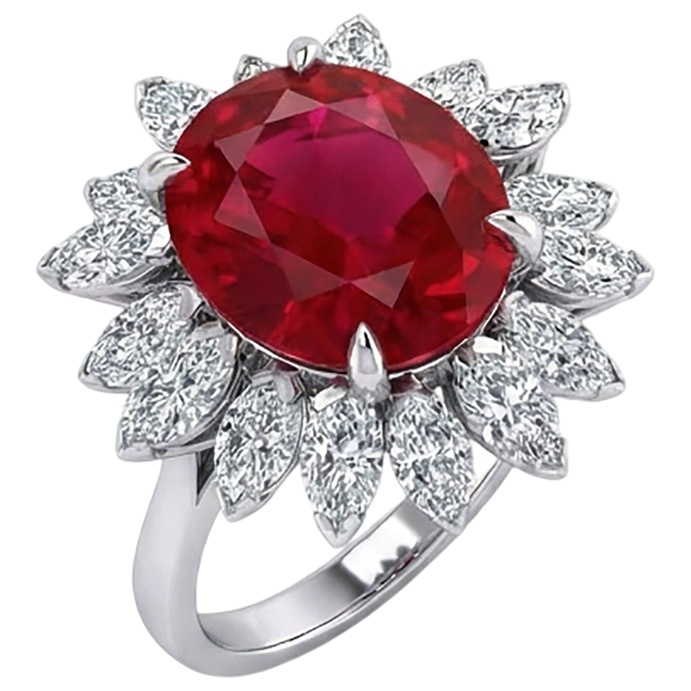 Oval Shape 13.80 Carats Ruby Natural Earth Mined DIAMOND ( NOT LAB GROWN ) White Gold 14K Ring