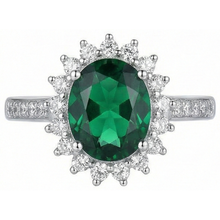 Oval Shape Green Emerald And Natural Earth Mined Diamond Ring White Gold 14K 5.75 Ct