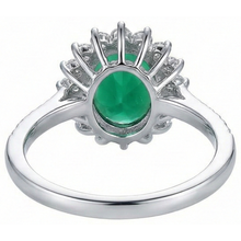 Oval Shape Green Emerald And Natural Earth Mined Diamond Ring White Gold 14K 5.75 Ct