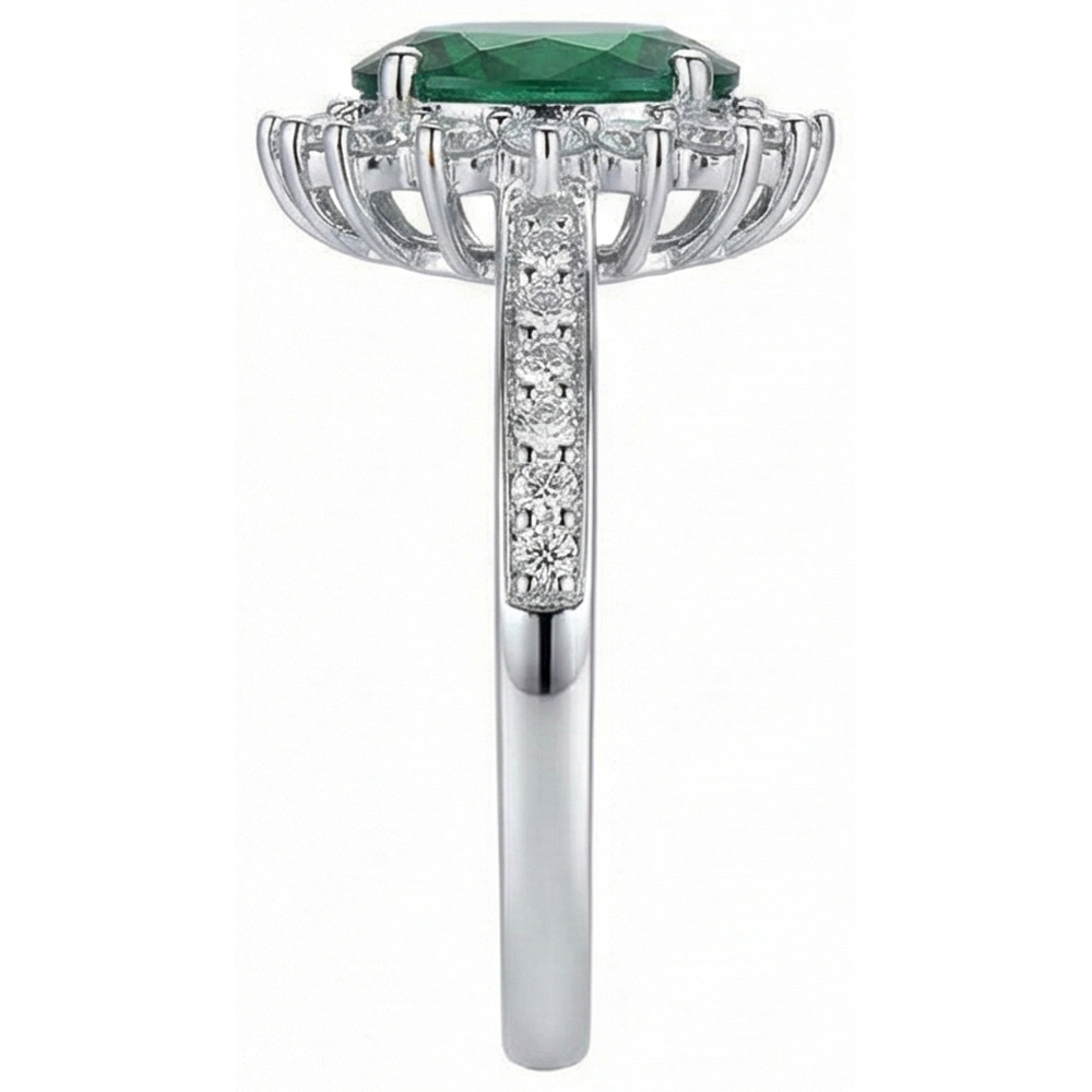 Oval Shape Green Emerald And Natural Earth Mined Diamond Ring White Gold 14K 5.75 Ct
