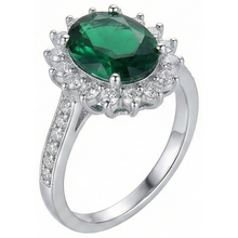 Oval Shape Green Emerald And Natural Earth Mined Diamond Ring White Gold 14K 5.75 Ct