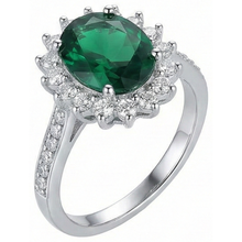 Oval Shape Green Emerald And Natural Earth Mined Diamond Ring White Gold 14K 5.75 Ct
