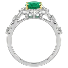 Authentic Fine Emerald Gemstone Ring 2 ct 14K Two Tone Gold – top view