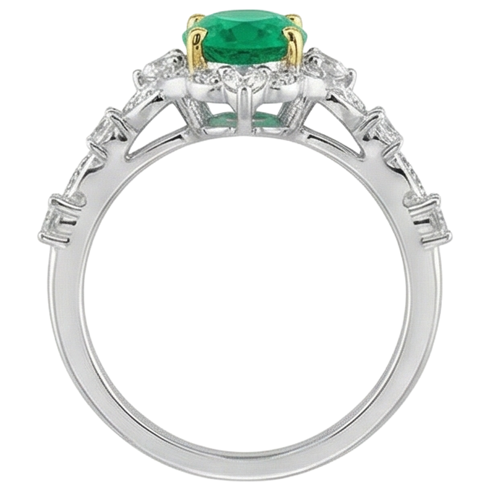 Authentic Fine Emerald Gemstone Ring 2 ct 14K Two Tone Gold – top view