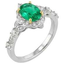 Fine Emerald Oval Gemstone Ring in 14K Two Tone Gold – side view