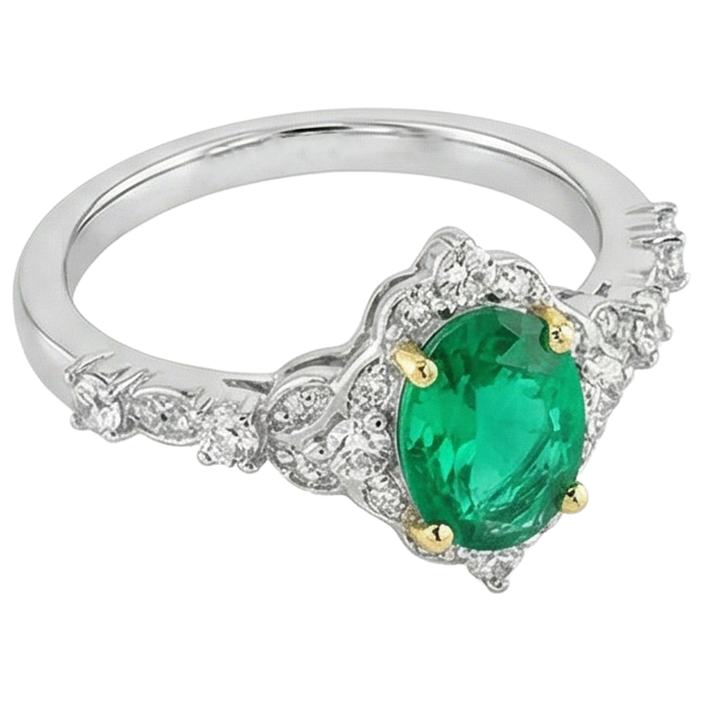 Oval Fine Emerald ring in 14K Two Tone Gold – angle view