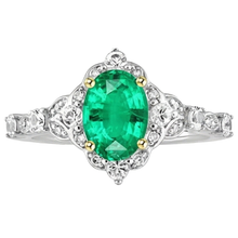 Authentic Fine Emerald Gemstone Ring 2 ct 14K Two Tone Gold – front view