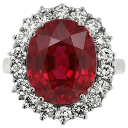 Oval Shape Red Ruby Gemstone With Natural Earth Mined Diamond Ring White Gold 14K 10.50 Ct