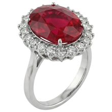 Oval Shape Red Ruby Gemstone With Natural Earth Mined Diamond Ring White Gold 14K 10.50 Ct