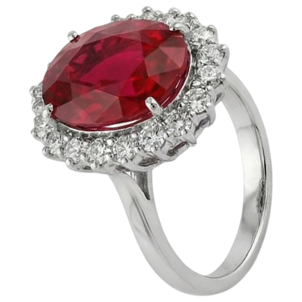 Oval Shape Red Ruby Gemstone With Natural Earth Mined Diamond Ring White Gold 14K 10.50 Ct
