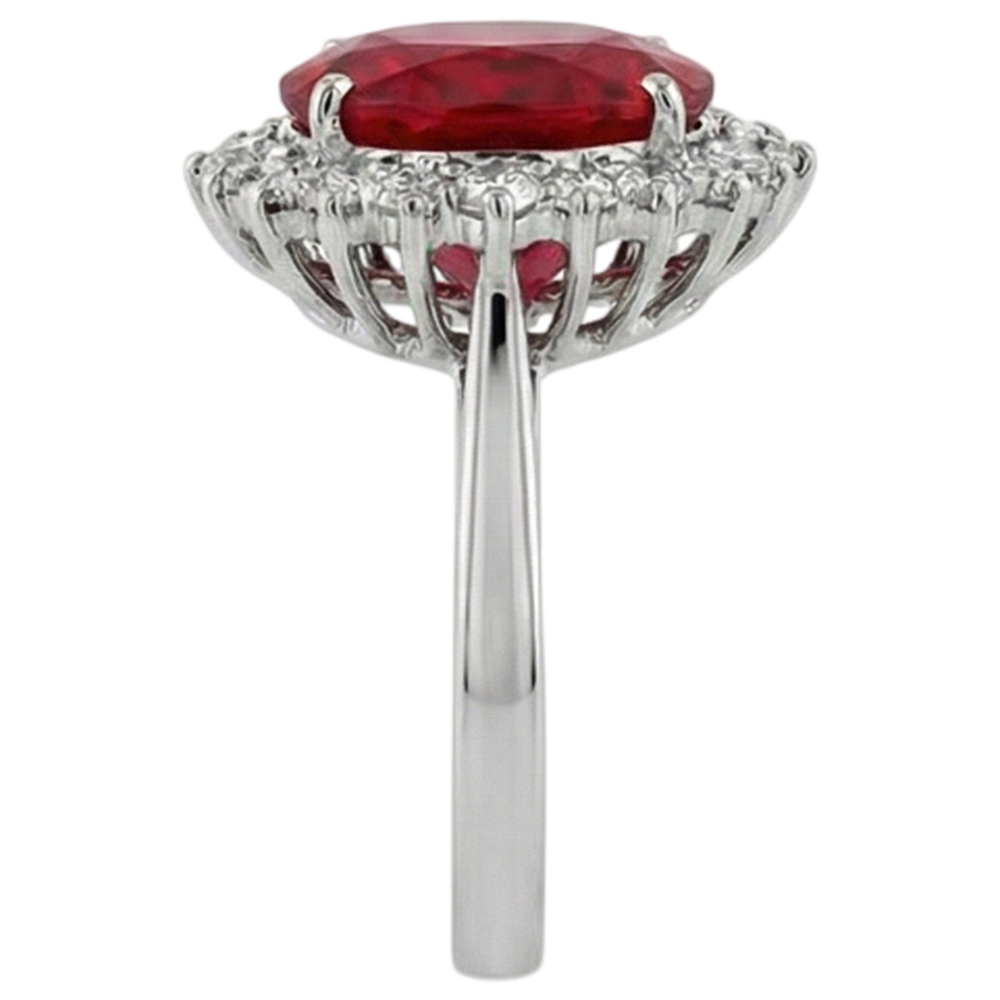 Oval Shape Red Ruby Gemstone With Natural Earth Mined Diamond Ring White Gold 14K 10.50 Ct