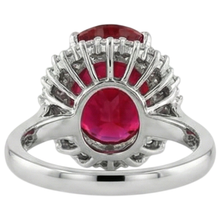 Oval Shape Red Ruby Gemstone With Natural Earth Mined Diamond Ring White Gold 14K 10.50 Ct