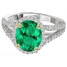 Precious Stone Ring 14 Karat Two Tone Gold with Fine Emerald – front view