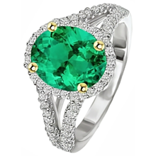 Fine Emerald Oval Precious Stone Ring in 14 Karat Two Tone Gold – side view