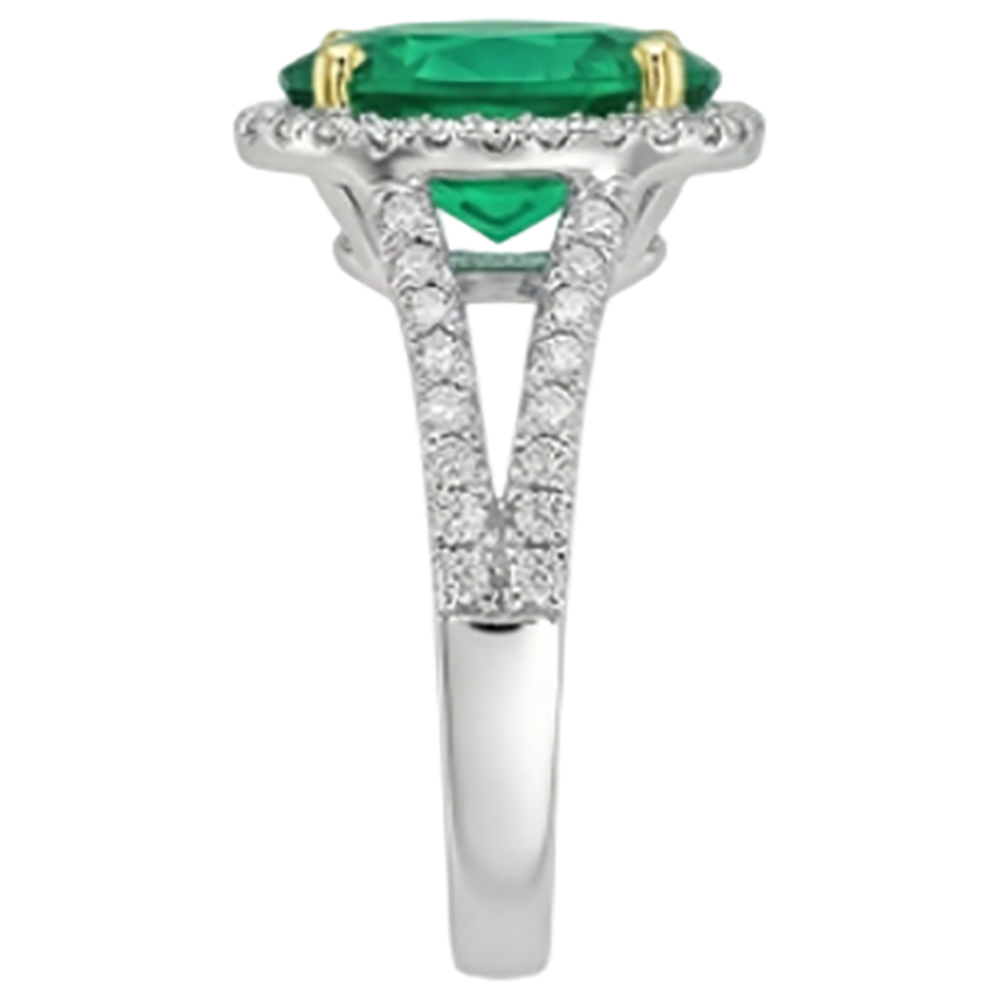 Natural Fine Emerald Precious Stone Ring 4 ct 14 Karat Two Tone Gold – top view