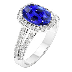 Oval Shaped Halo Blue Sapphire Ring Split Shank Natural Earth Mined Diamond 5 Carats