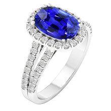 Oval Shaped Halo Blue Sapphire Ring Split Shank Natural Earth Mined Diamond 5 Carats