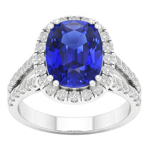 Oval Shaped Halo Blue Sapphire Ring Split Shank Natural Earth Mined Diamond 5 Carats