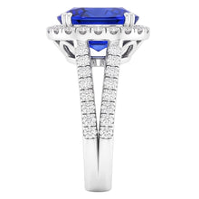 Oval Shaped Halo Blue Sapphire Ring Split Shank Natural Earth Mined Diamond 5 Carats