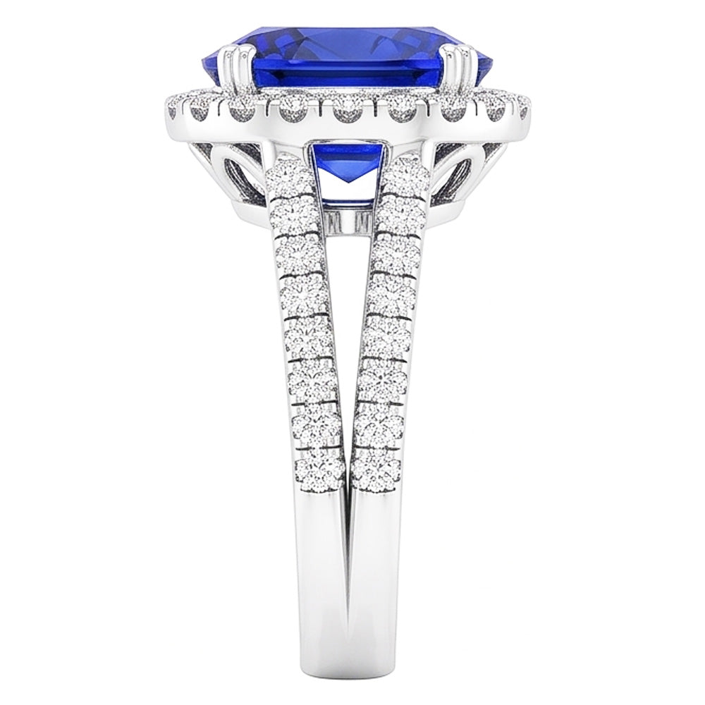 Oval Shaped Halo Blue Sapphire Ring Split Shank Natural Earth Mined Diamond 5 Carats
