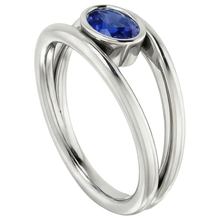 Oval Solitaire 2 Carat Ring Bezel Set Blue Ceylon Sapphire Gold 14K