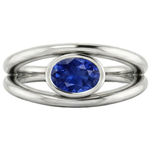 Oval Solitaire 2 Carat Ring Bezel Set Blue Ceylon Sapphire Gold 14K