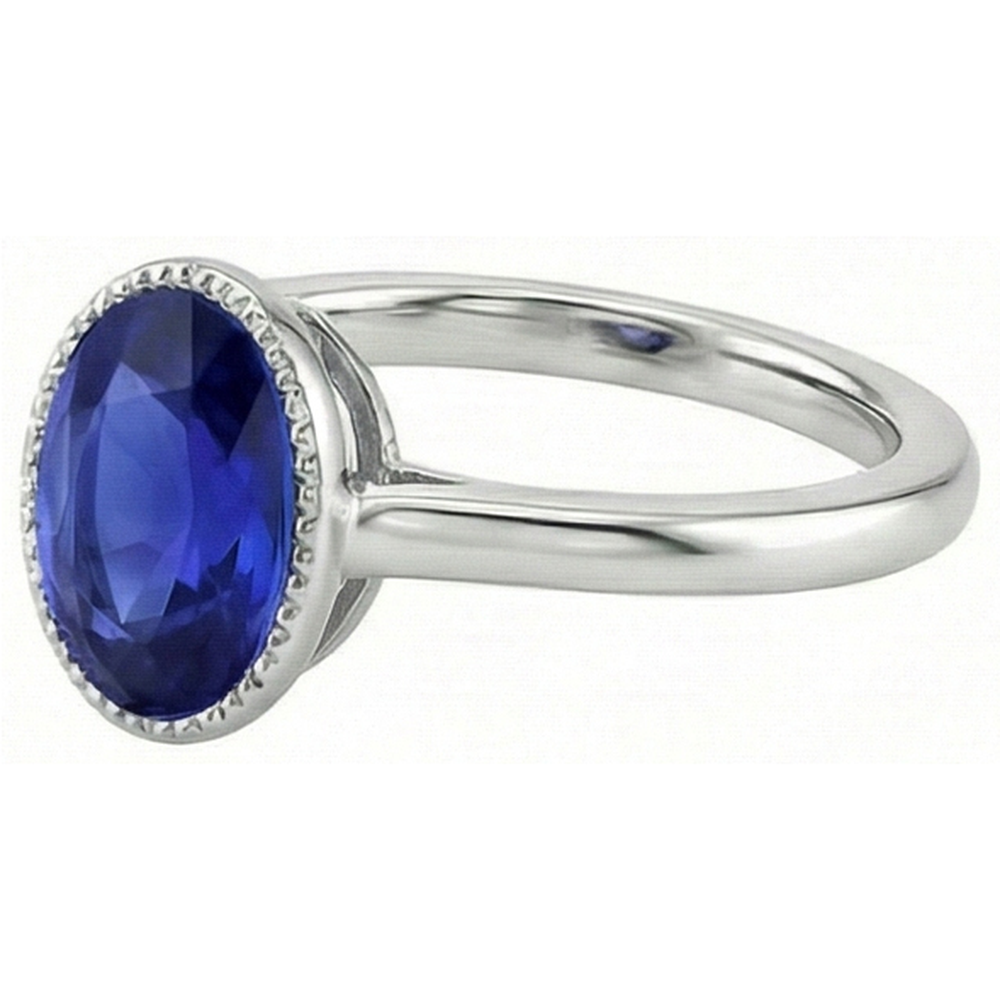 Oval Solitaire Blue Sapphire Ring Bezel Set 2.50 Carats Jewellery