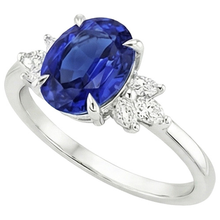 Oval Solitaire Blue Sapphire Ring With Pear Side Stones 4.50 Carats